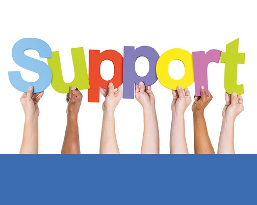 Arms holding up words to spell Support cropped