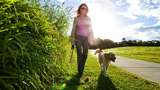 Woman walking dog