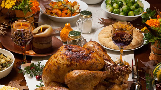 Thanksgiving meal with turkey, Brussel sprouts and apple pie Thanksgiving meal with turkey, Brussel sprouts and apple pie
