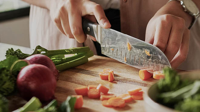 Chopping vegetables wood board