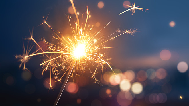 Fireworks against dark blue sky