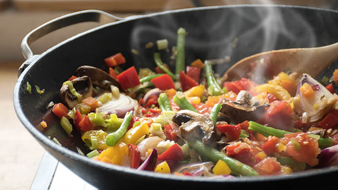 Veggies cooking in pan