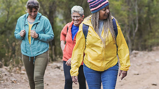 Middle-aged women walking outdoors