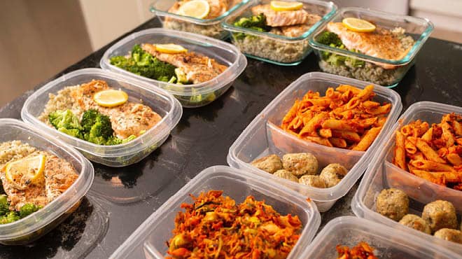 Meals prepped in containers